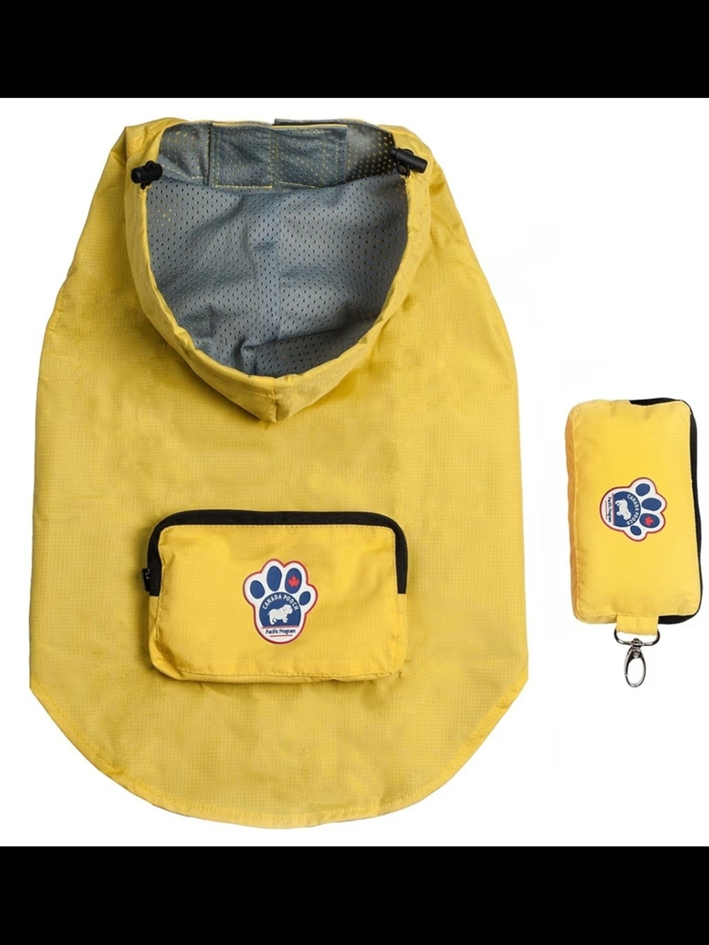 NWT Yellow Waterproof Raincoat Pacific Poncho With Hood By Canada Pooch SIZE 22